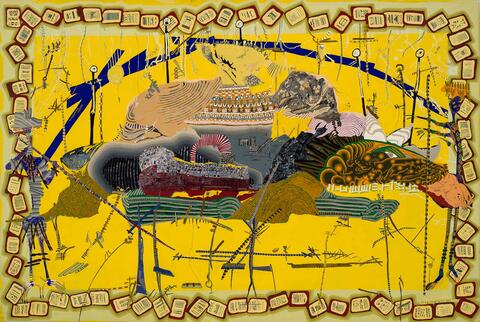 Claire Labonté, Uluru (Les opérateurs logiques), 2002, acrylique sur coton, 145 x 214 cm, Photographie © Guy L'Heureux Claire Labonté, Uluru (Les opérateurs logiques), 2002